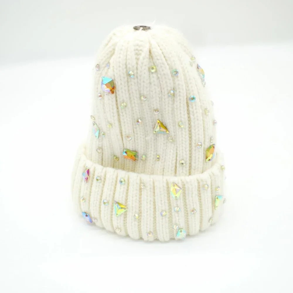 Kensie Girl Women White Cream Cable Knit Rhinestone One Size Sherpa Inside‎